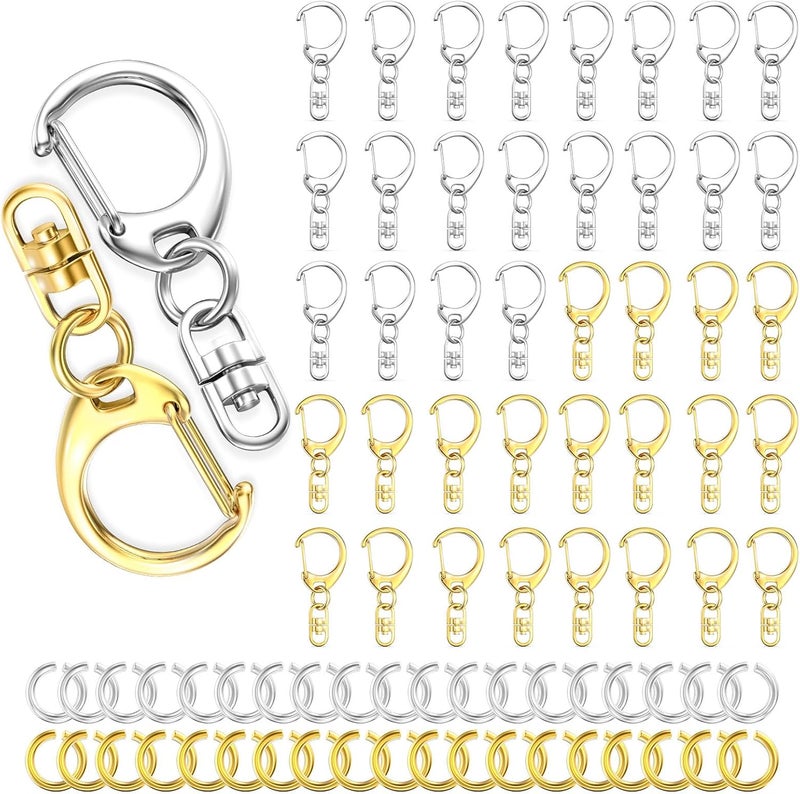 Evnlo 50Pcs Lobster Claw Clasps for Keychain Clip, Swivel Snap Hooks Silver and Gold Key Chain Rings DIY Making Kit for Crafts - Image 1